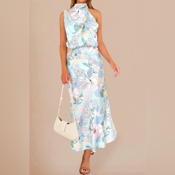 PrettyGarden Dresses & Skirts - Pastel Floral Maxi Skirt in Light Blue